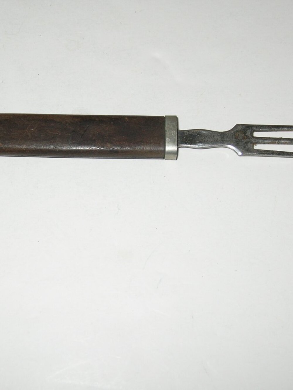 Antique 3 Tine Flat Fork with Wooden Handle Rustfree Nice Unique 7.5" Long O